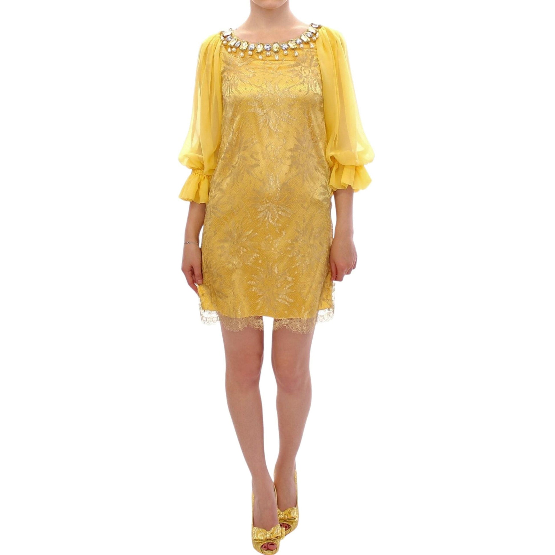 Dolce & Gabbana Yellow lace crystal mini dress