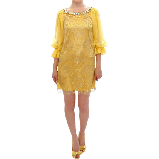 Dolce & Gabbana Yellow lace crystal mini dress