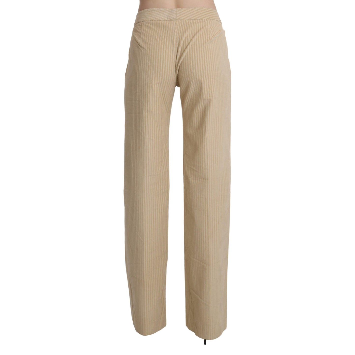 Ermanno Scervino Beige High Waist Flared Wide Leg Trouser Pants