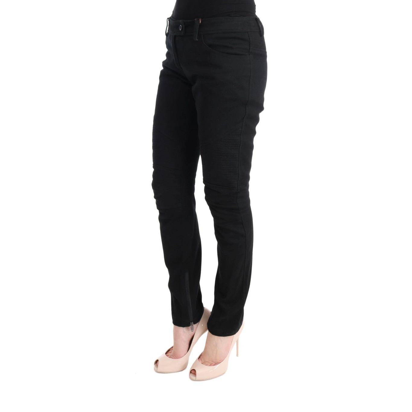 Ermanno Scervino Black Cotton Slim Fit Casual Pants