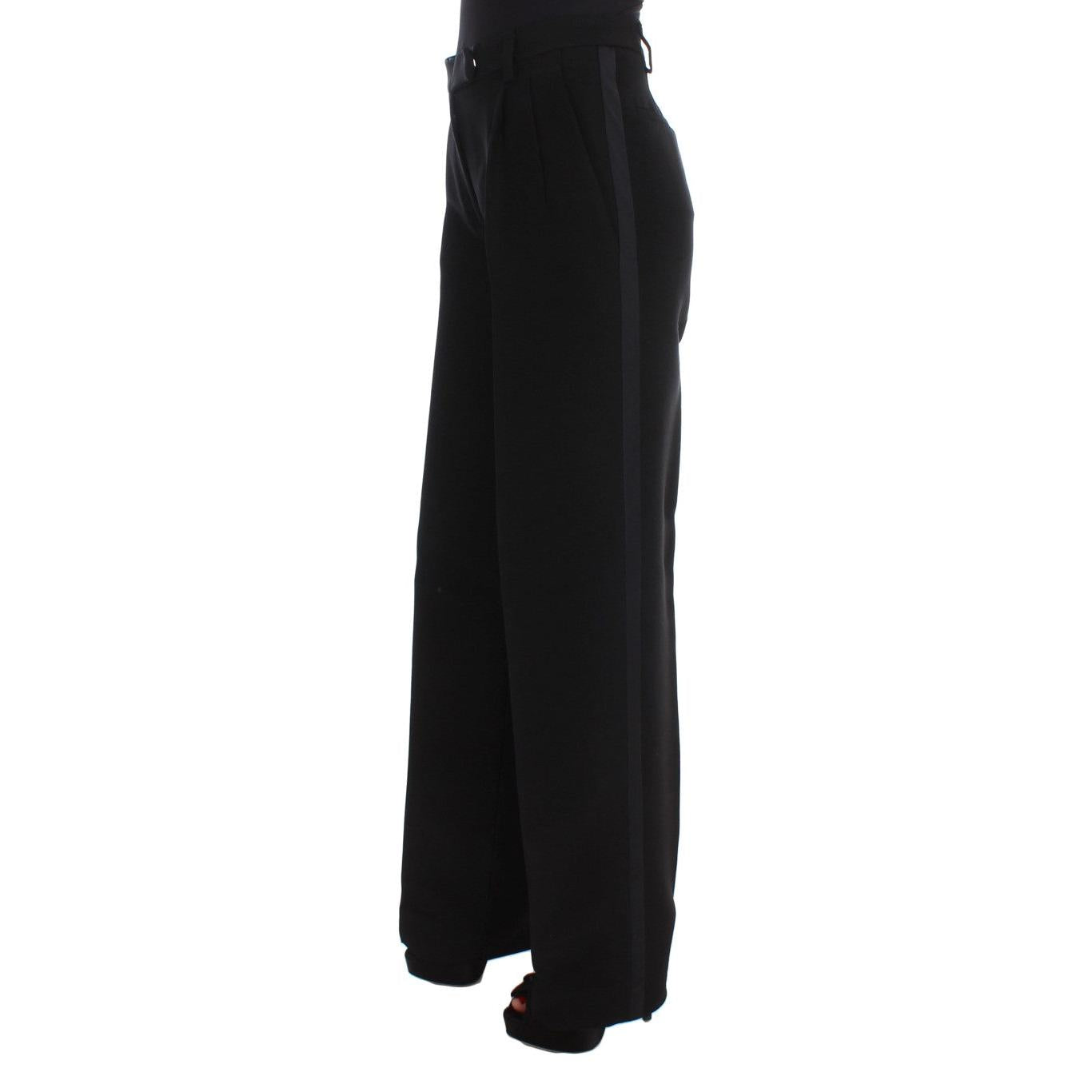 Ermanno Scervino Black Striped Cotton Blend Wide Legs Pants