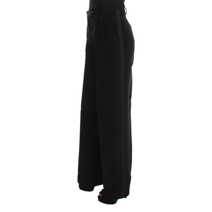 Ermanno Scervino Black Striped Cotton Blend Wide Legs Pants