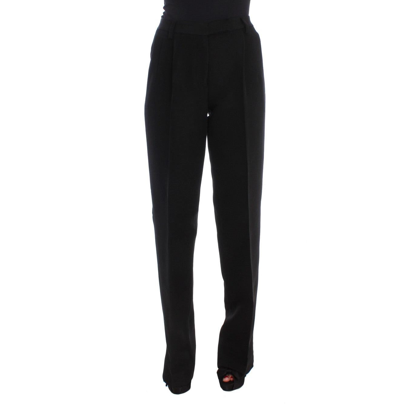 Ermanno Scervino Black Striped Cotton Blend Wide Legs Pants