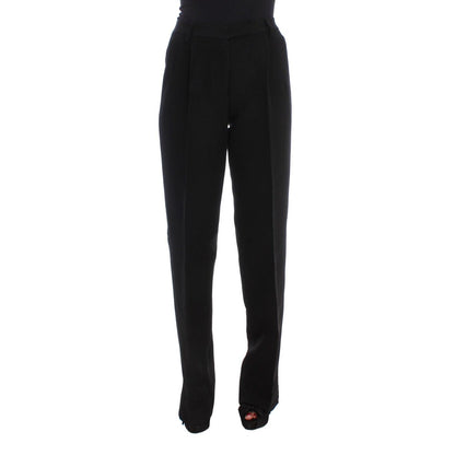 Ermanno Scervino Black Striped Cotton Blend Wide Legs Pants