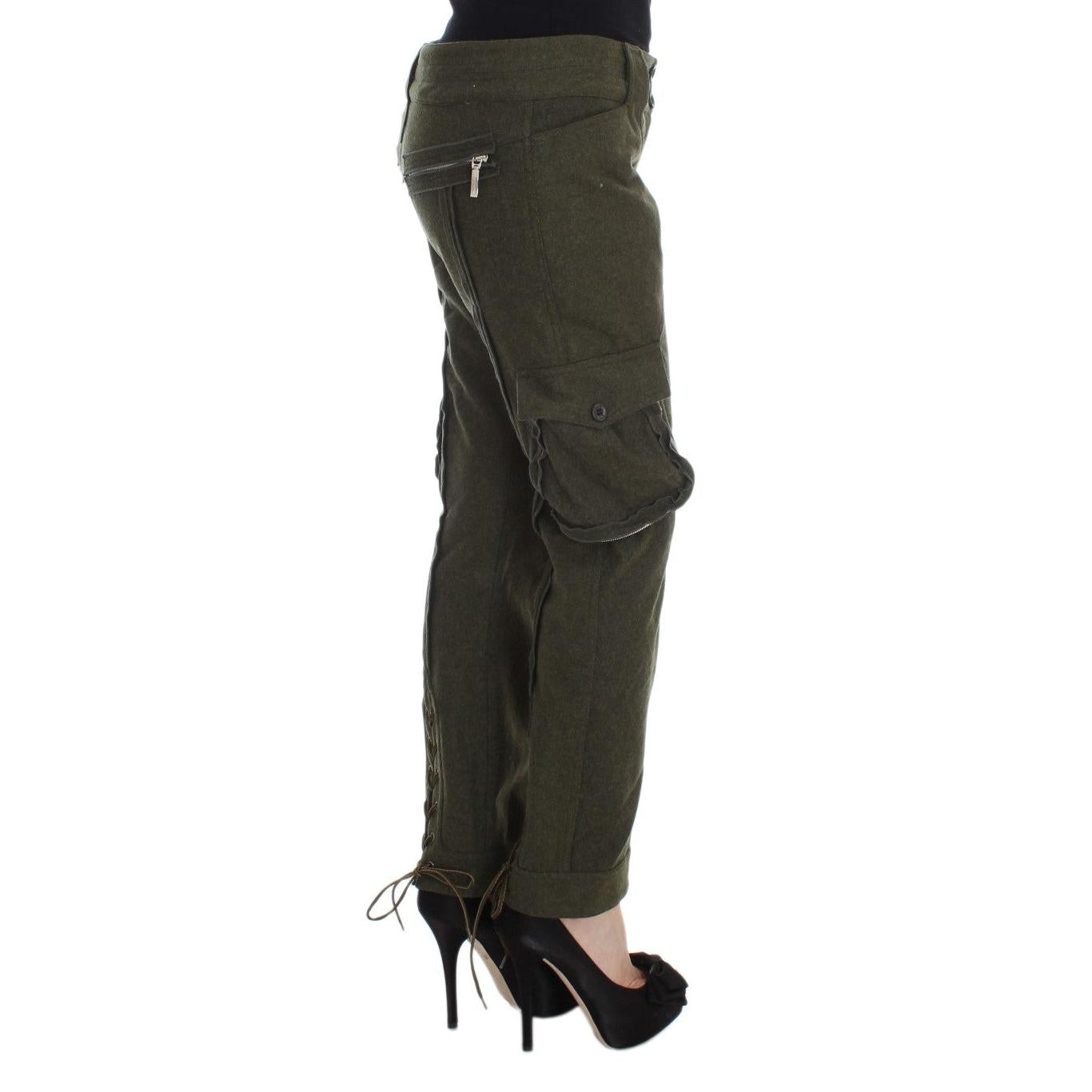 Ermanno Scervino Green Wool Blend Loose Fit Cargo Pants