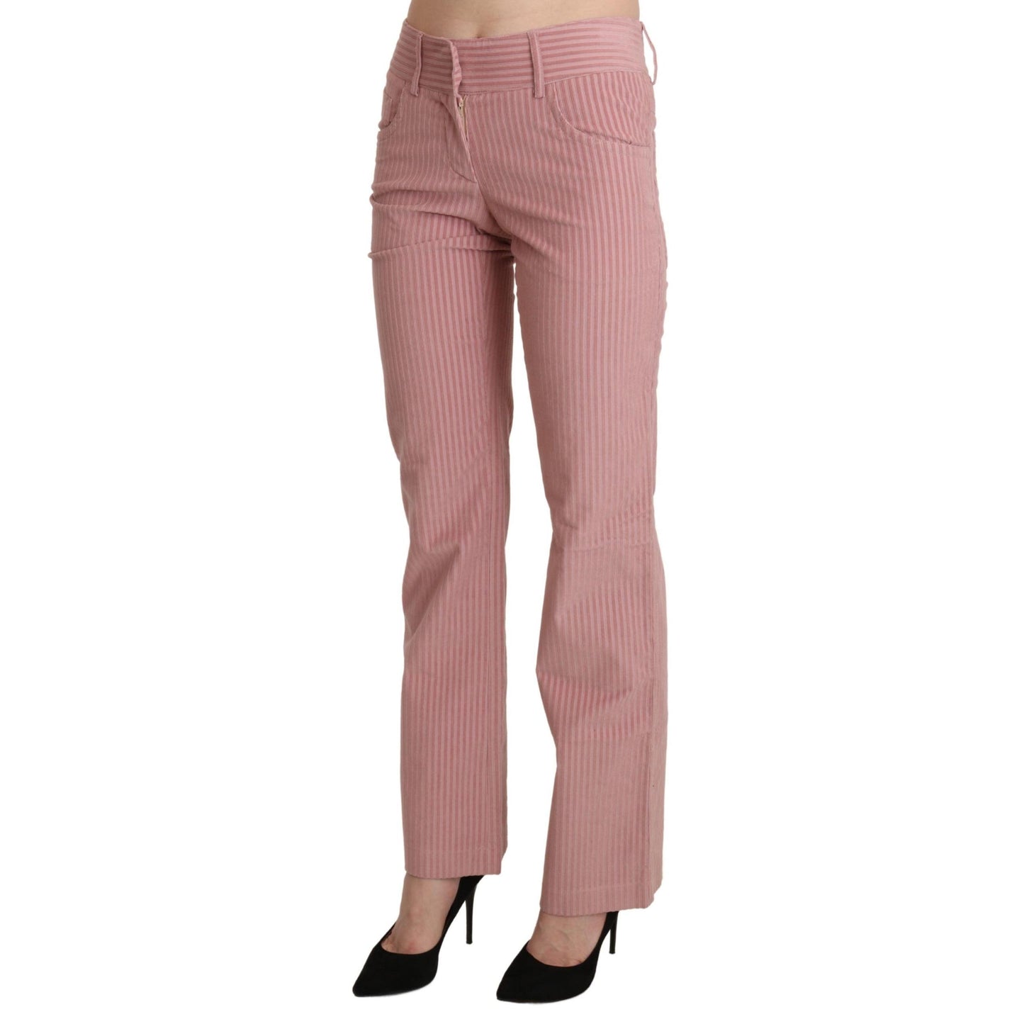 Ermanno Scervino Pink Mid Waist Straight Trouser Cotton Pants
