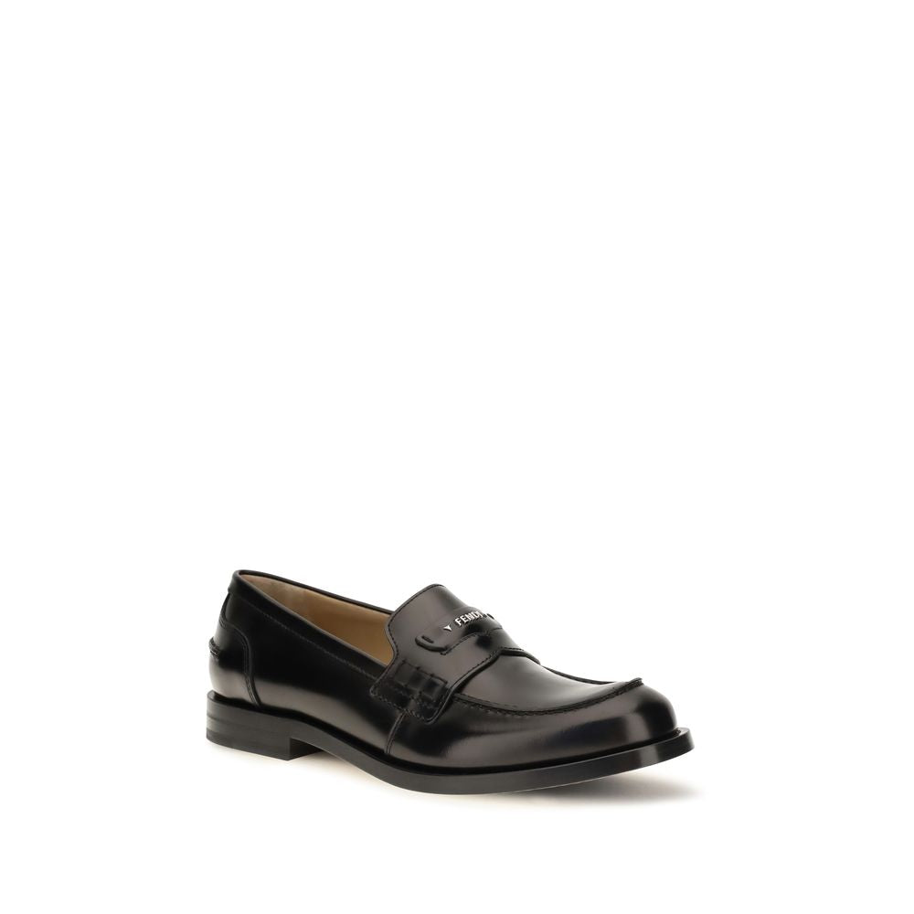 Fendi Black Calf Leather Bos Taurus Slip-On Loafers