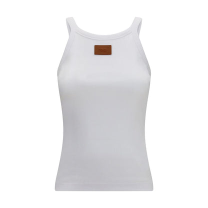 Fendi White Cotton Sleeveles T-Shirt