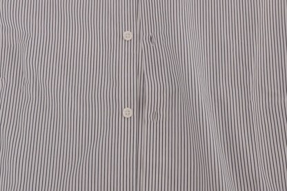 Frankie Morello White Blue Striped Casual Cotton Regular Fit Shirt