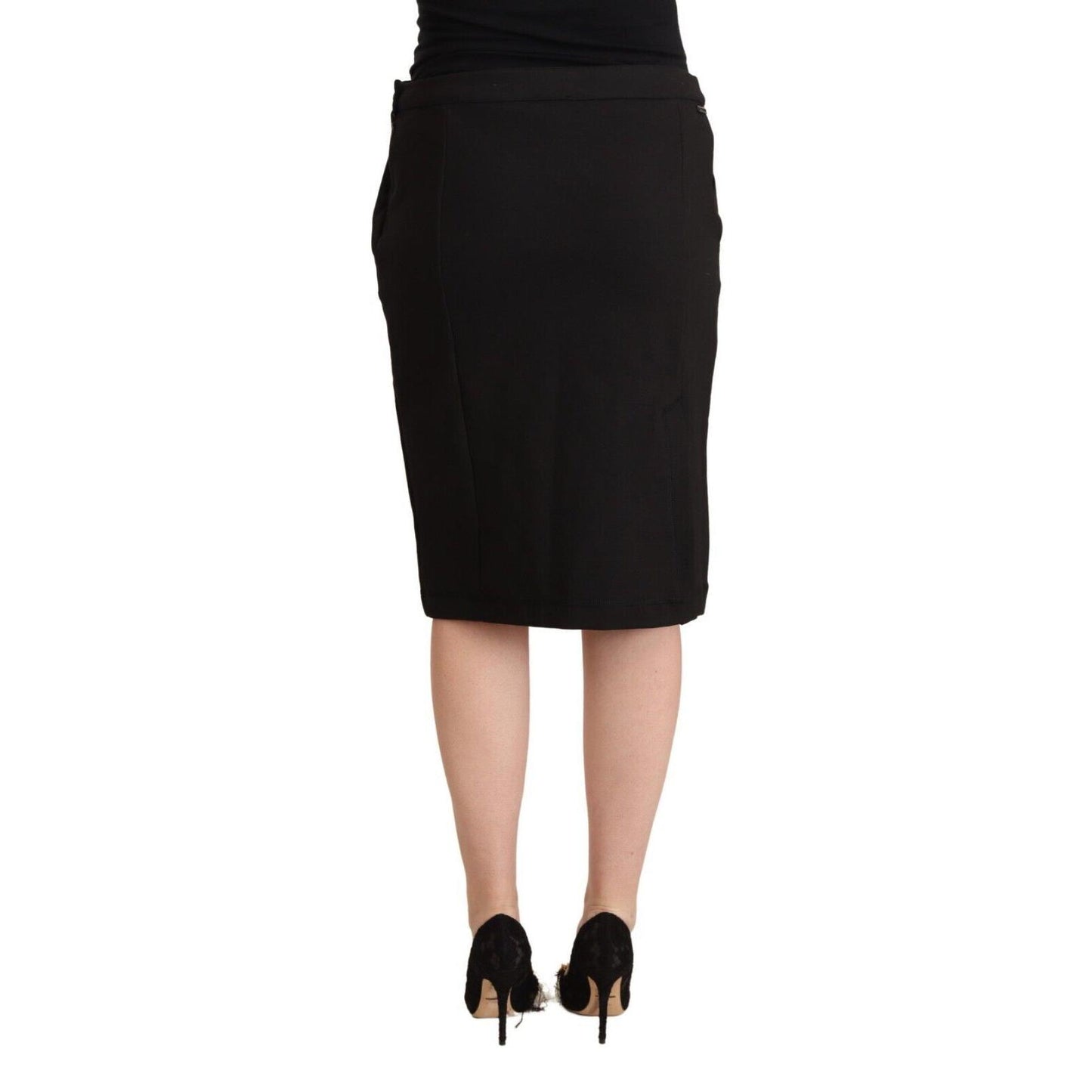GF Ferre Black Straight Pencil Cut Knee Length Skirt