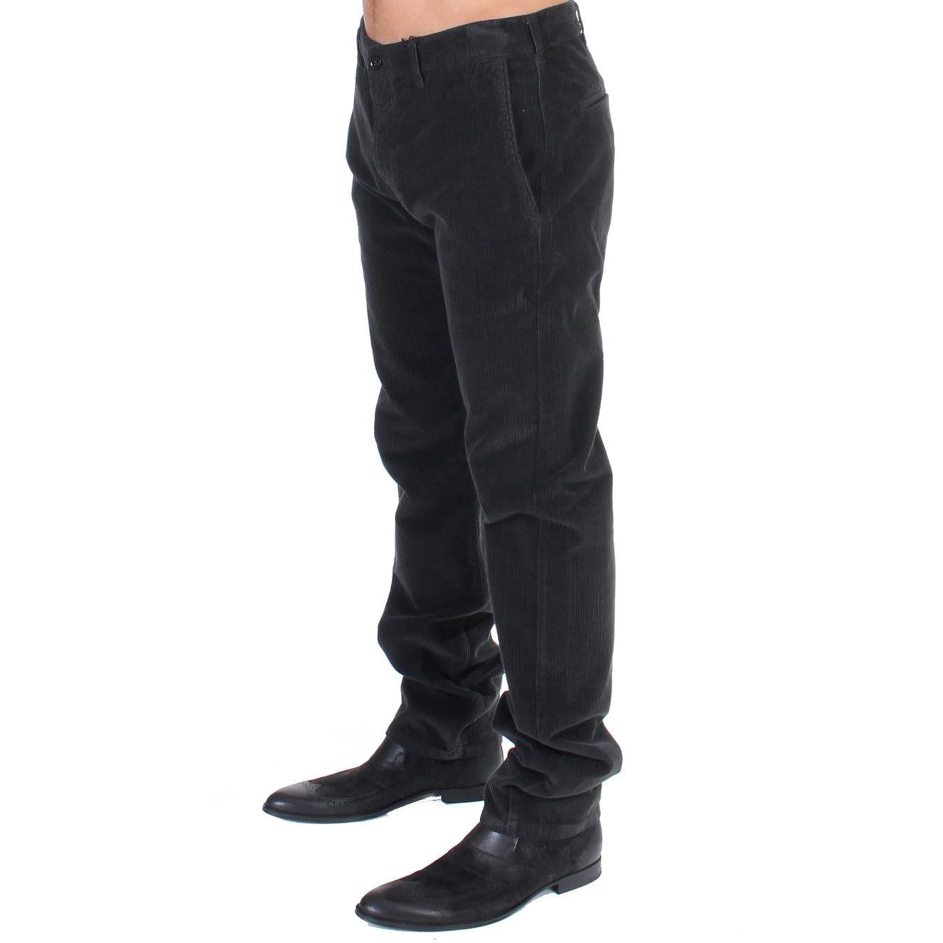 GF Ferre Elegant Black Cotton Corduroy Pants