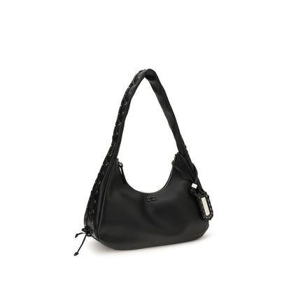 Ganni Black Recycled Leather Shoulder Bag