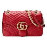 Gucci GG Marmont Gold Logo Red Distress Leather Chain Shoulder Bag-Modeoutlet