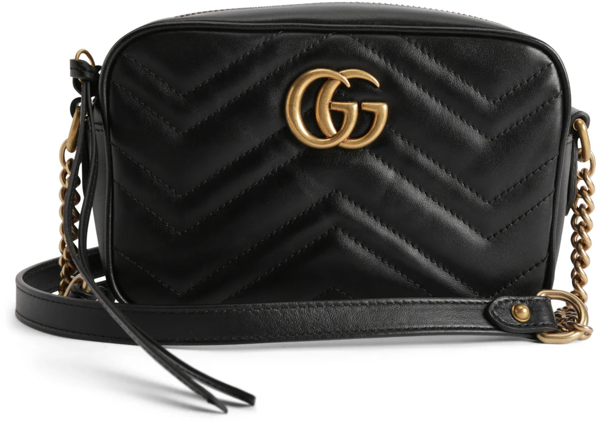 Gucci GG Marmont Mini Camera 448065 DTD1T 1000 – front og kæderem. Modelillustration fra Side Kicks.