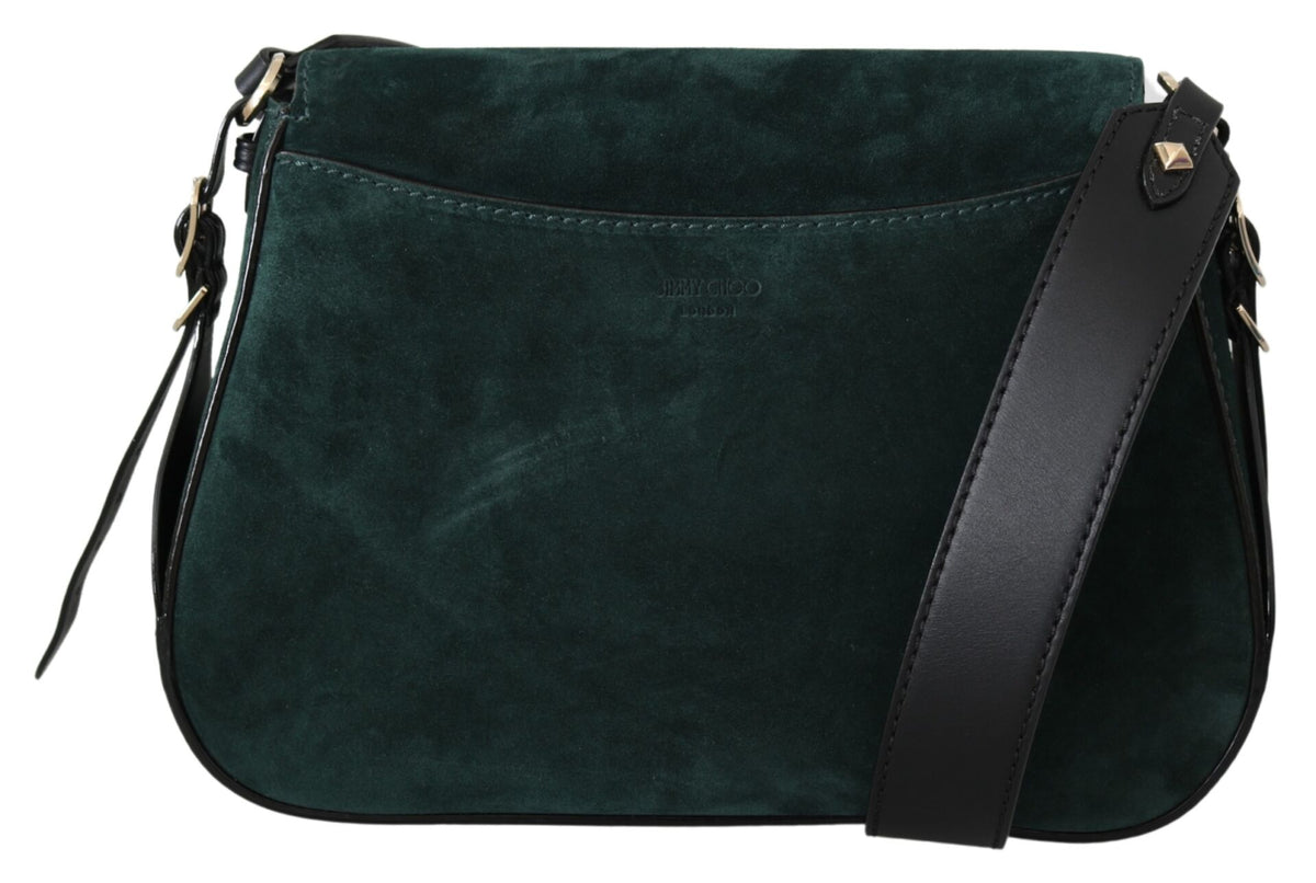 Bagside af Jimmy Choo Varenne/XB i mørkegrønt ruskind med udvendig lomme