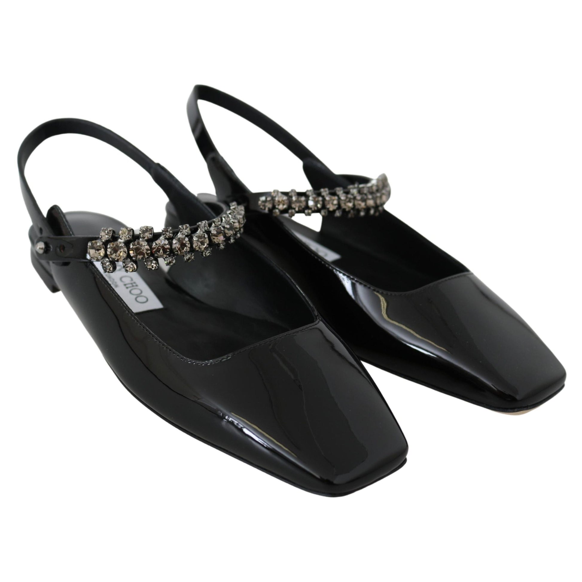 Jimmy Choo Elegant Black Patent Flats with Crystal Accent