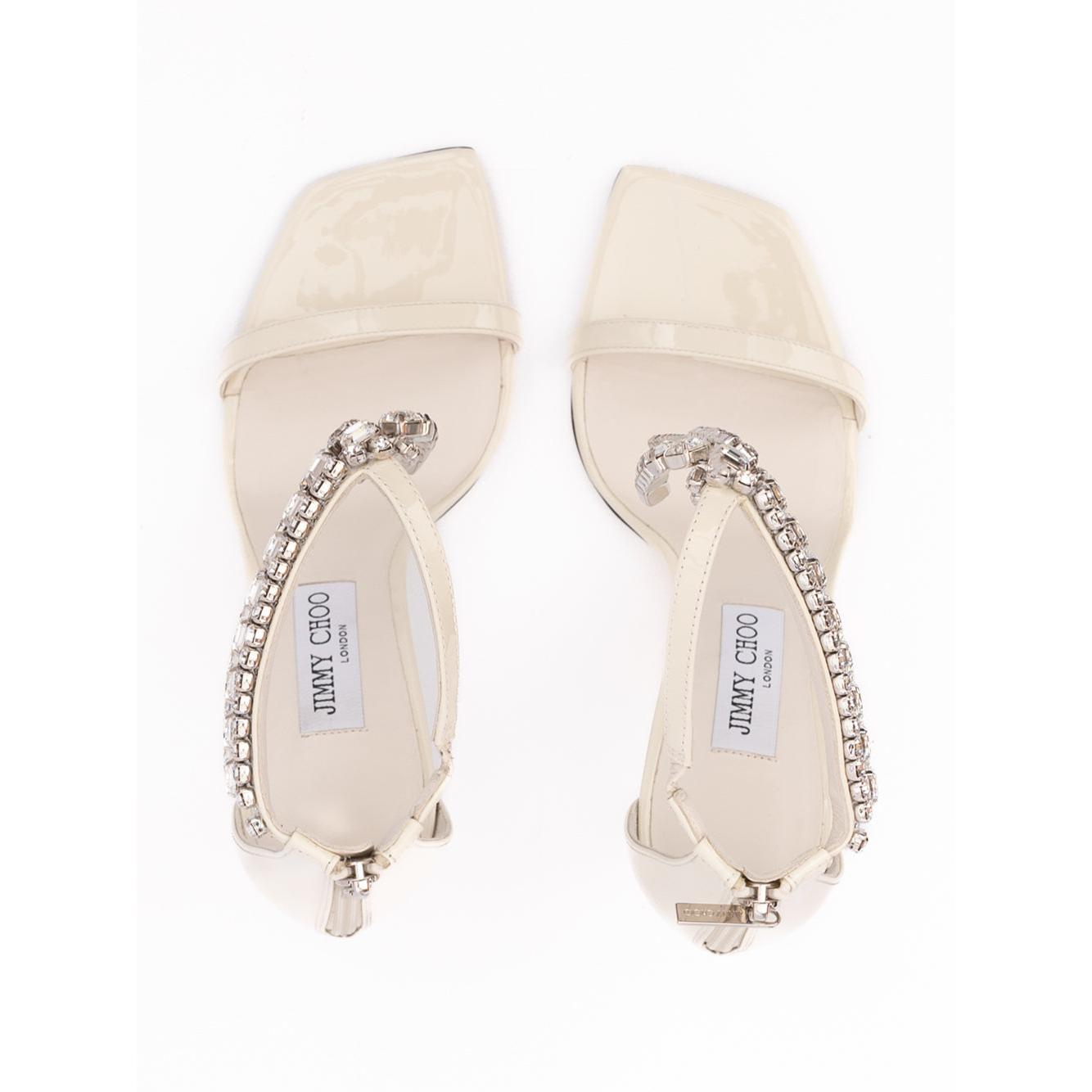 Jimmy Choo White Patent Leather Verity 100 Sandals