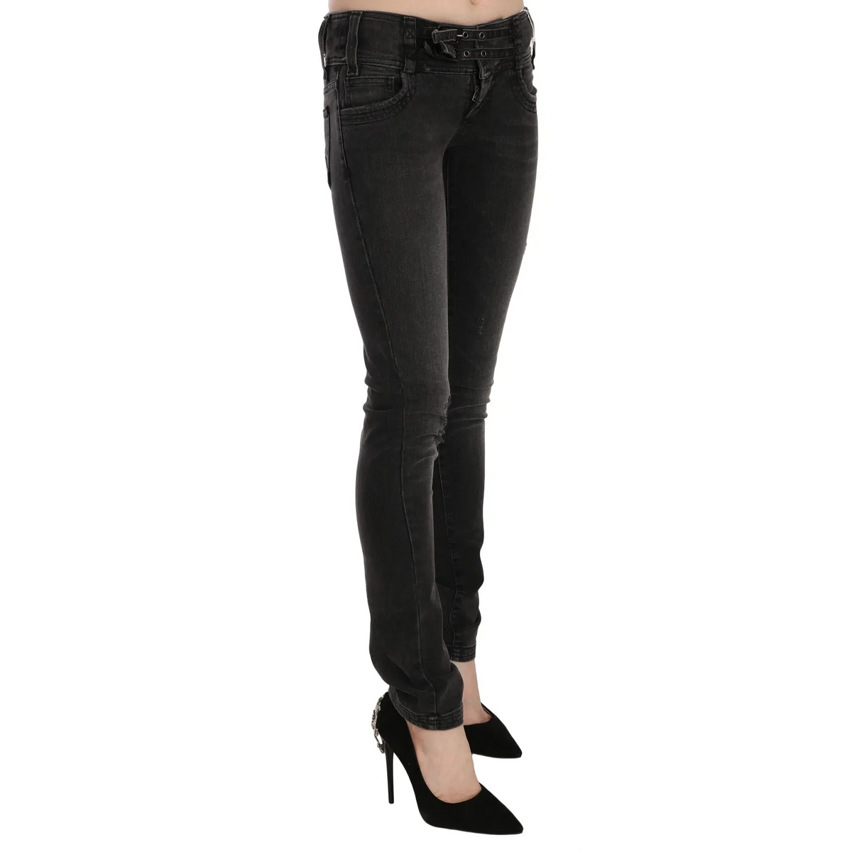 John Galliano Black Washed Low Waist Slim Fit Skinny Denim Pants Jeans