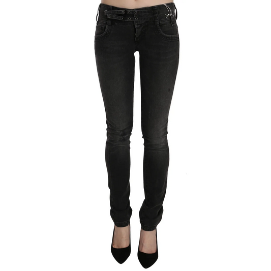 John Galliano Black Washed Low Waist Slim Fit Skinny Denim Pants Jeans