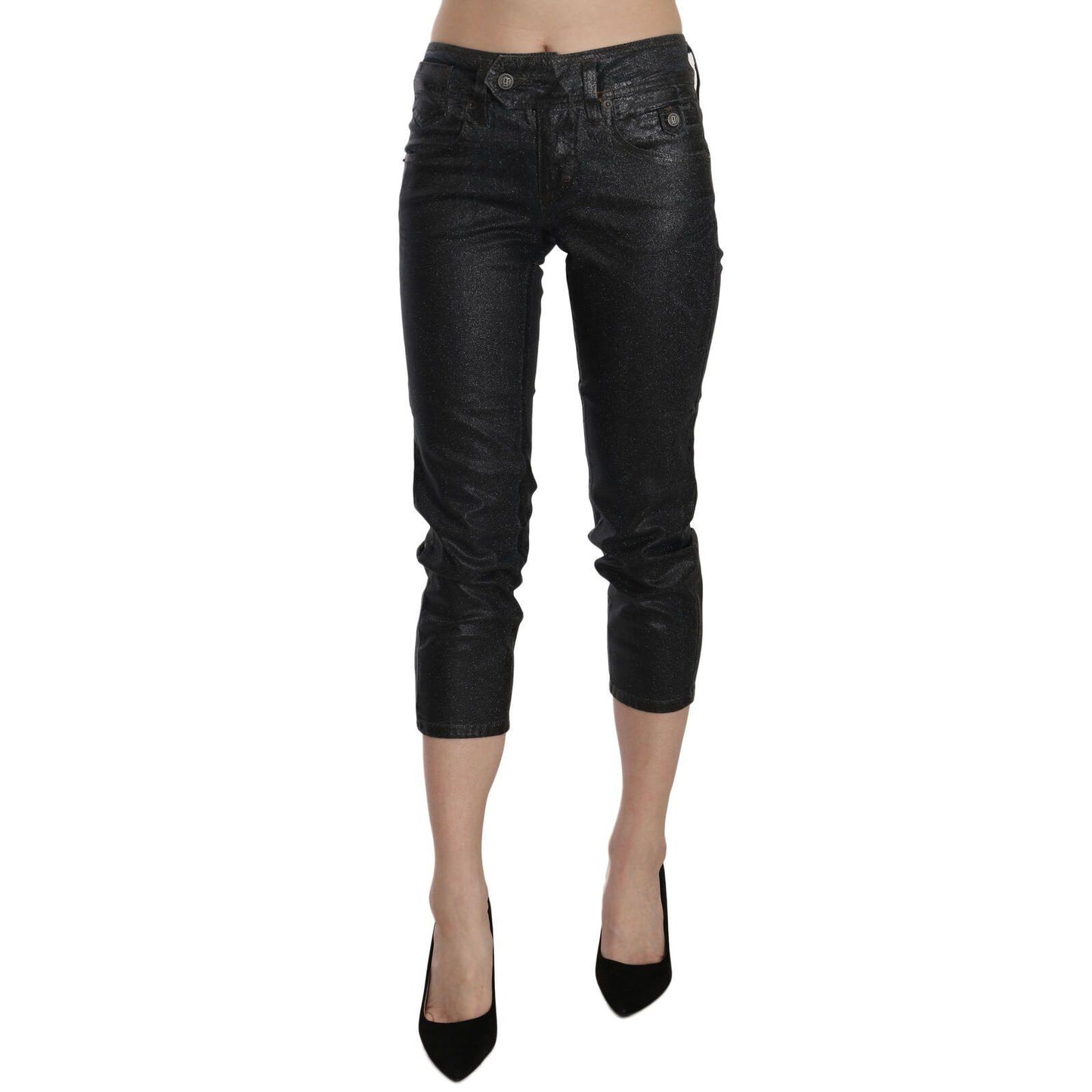 John Galliano Black Washed Mid Waist Slim Leg Cropped Denim Pants