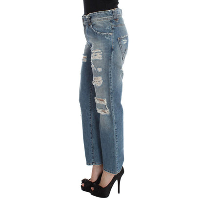 John Galliano Blue Wash Cotton Boyfriend Fit Cropped Jeans
