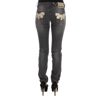 John Galliano Gray Wash Cotton Blend Slim Fit Stretch Jeans