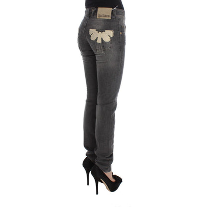John Galliano Gray Wash Cotton Blend Slim Fit Stretch Jeans