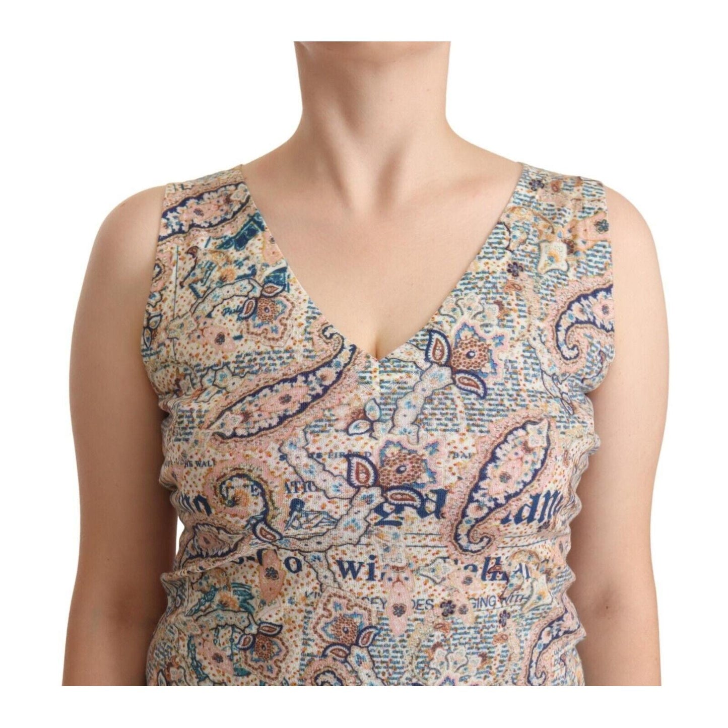 John Galliano Multicolor Cotton Sleeveless V-neck Tank Top