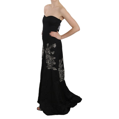 John Richmond Black Sequined Flare Ball Gown Dress