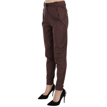Just Cavalli Brown High Waist Tapered Formal Trousers Pants