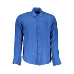 La Martina Blue Linen Men Shirt-Modeoutlet