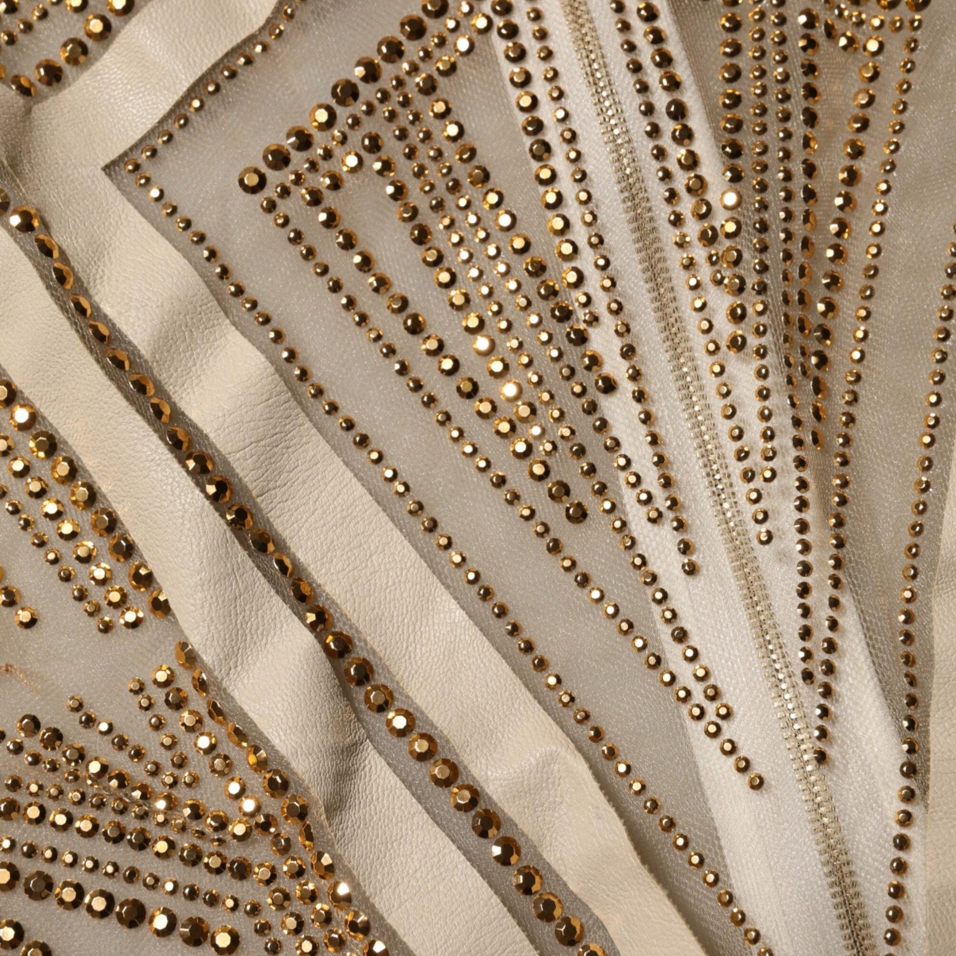 Mangano White Beige Mesh Crystal Embellished Sleeveless Jumpsuit