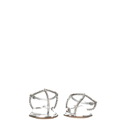 Miu Miu Gray Leather Flip-Flop Sandals
