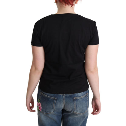 Moschino Black Cotton Come Play 4 Us Print Tops T-shirt