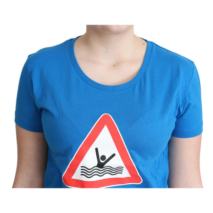 Moschino Blue Cotton Swim Graphic Triangle T-shirt