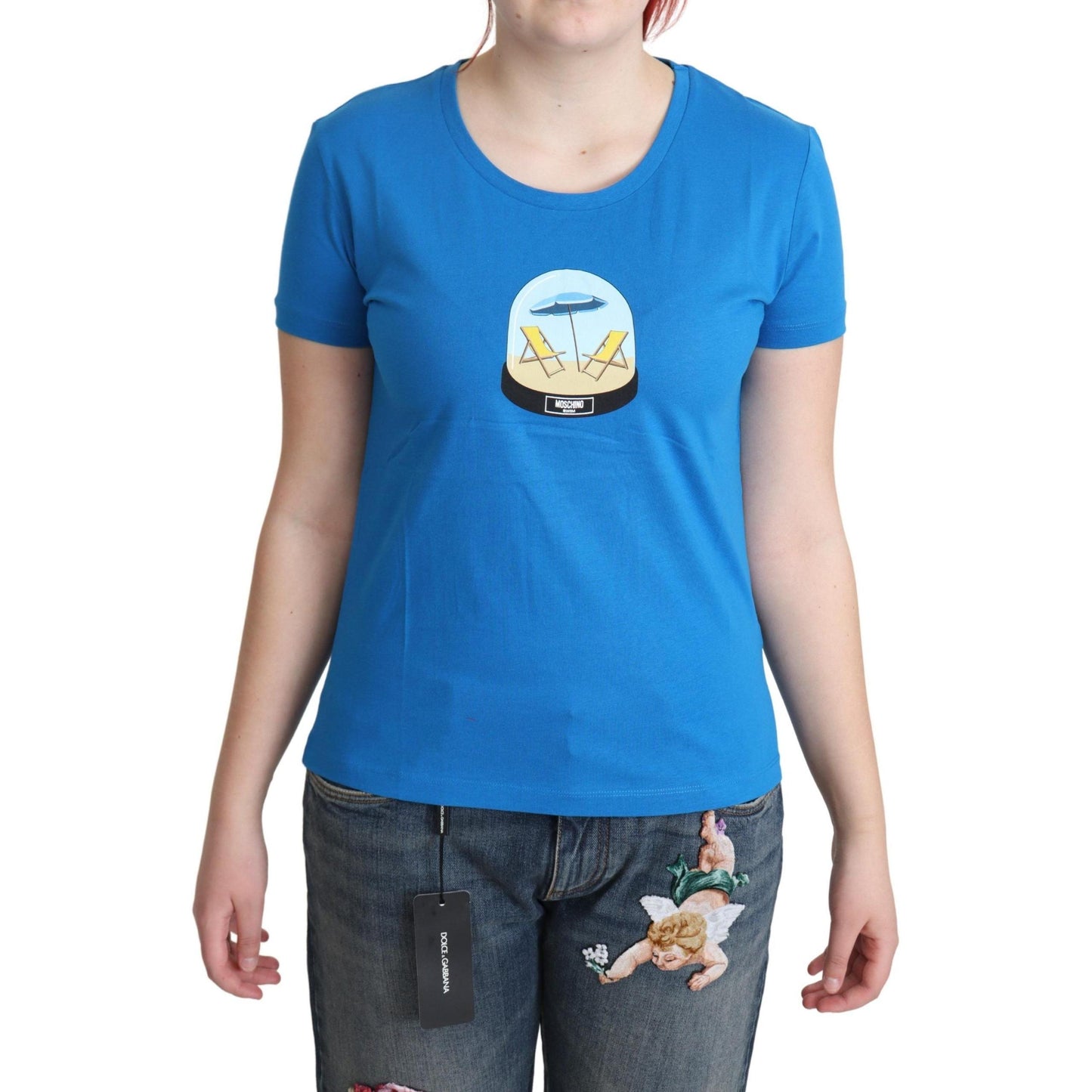 Moschino Blue Printed Cotton Short Sleeves Tops T-shirt