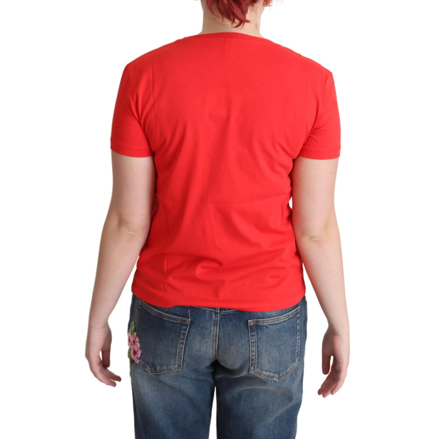 Moschino Red Printed Cotton Short Sleeves Tops Blouse T-shirt