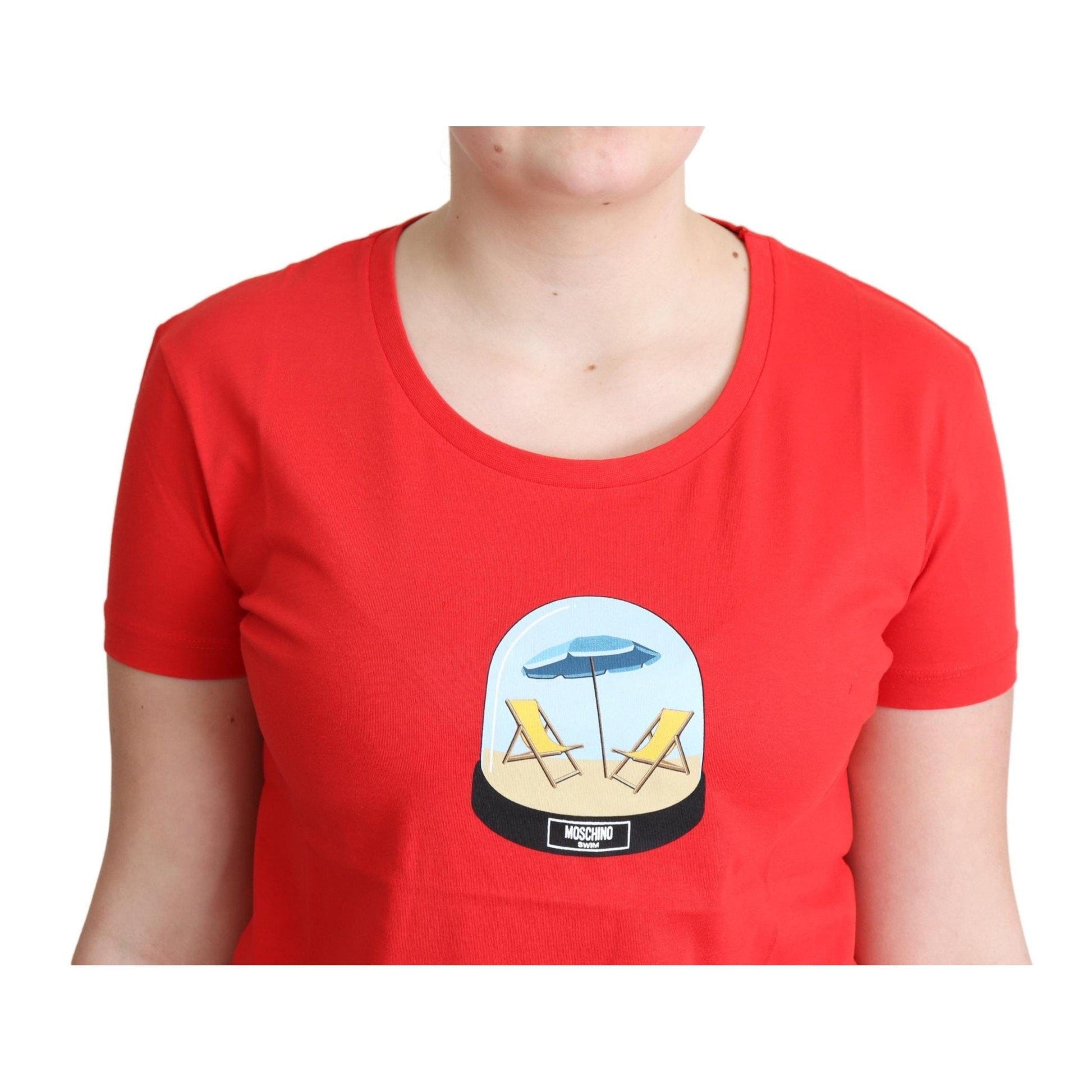 Moschino Red Printed Cotton Short Sleeves Tops Blouse T-shirt