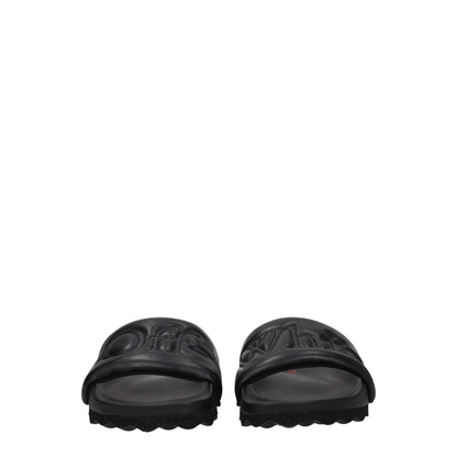 Off-White Black Leather Slippers Sandals