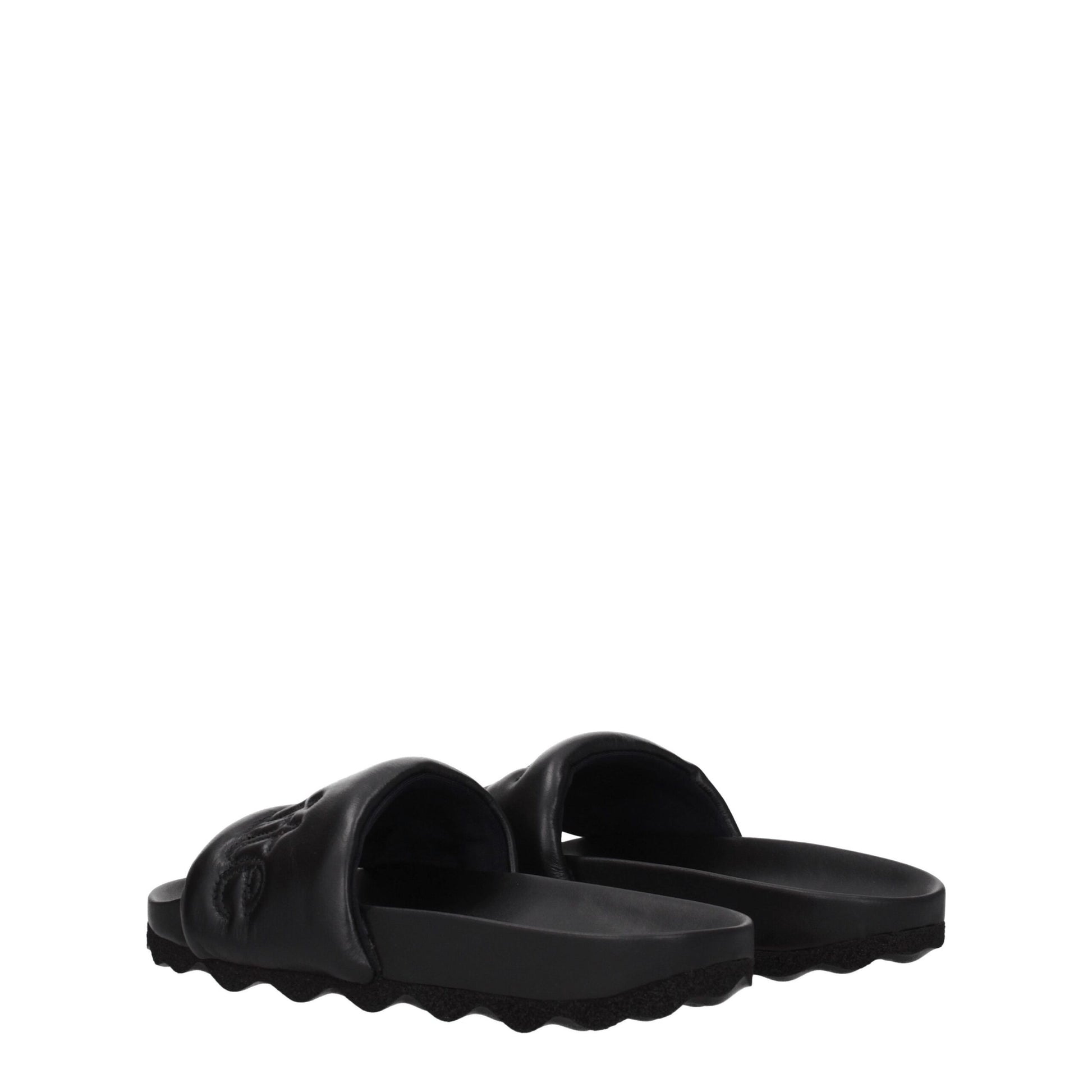 Off-White Black Leather Slippers Sandals