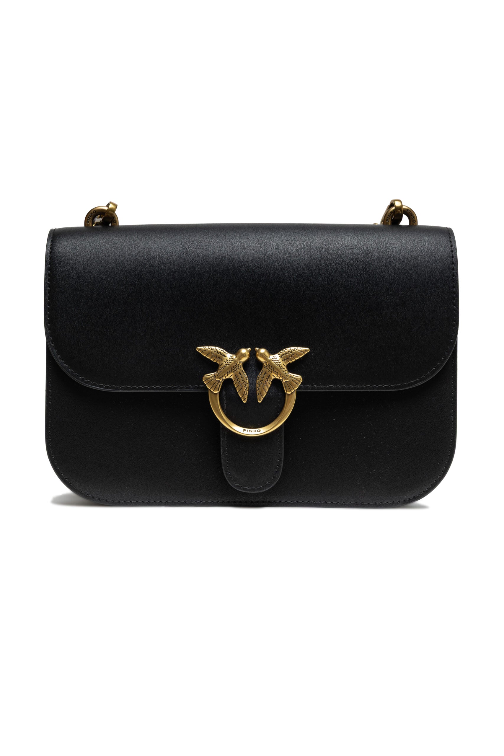 PINKO Black Leather Love Bell Classic Shoulder Bag