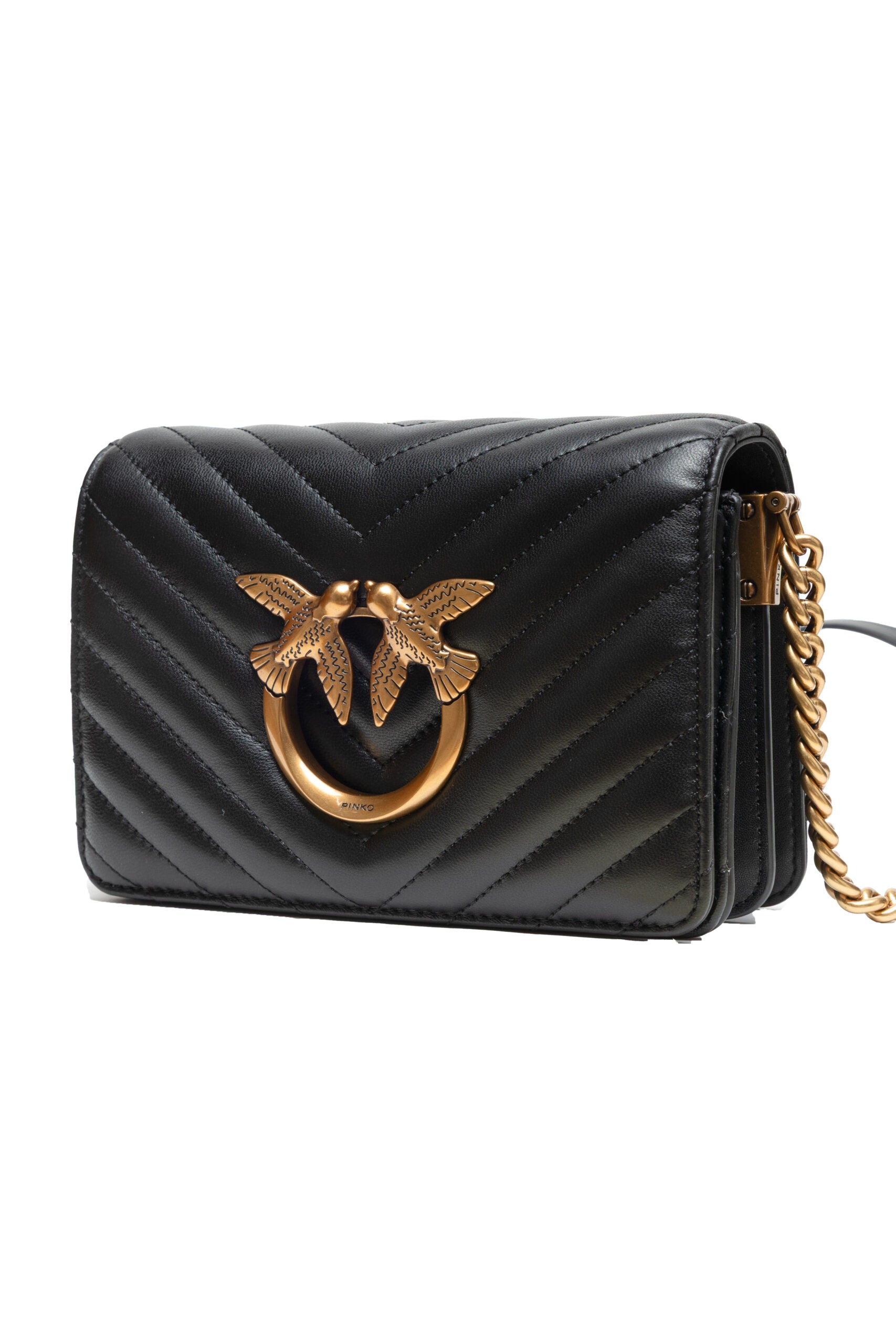 PINKO Black Leather Love Click Mini Shoulder Bag