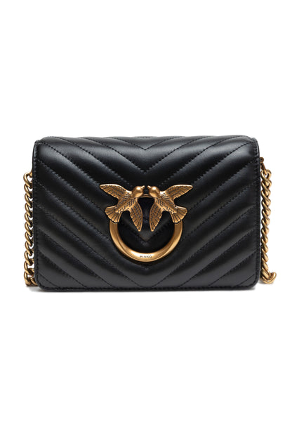 PINKO Black Leather Love Click Mini Shoulder Bag