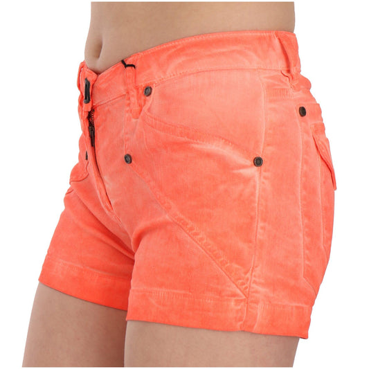 PLEIN SUD Orange Mid Waist Cotton Denim Mini Shorts