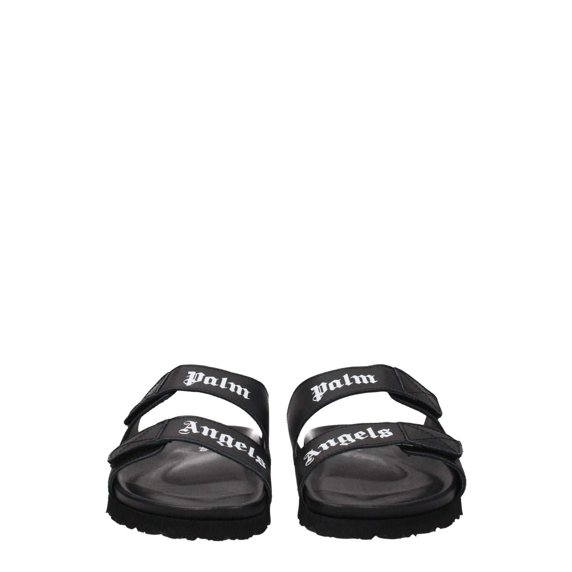 Palm Angels Black Leather Slippers Sandals