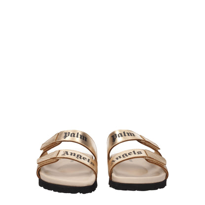 Palm Angels Gold Leather Slippers Sandals