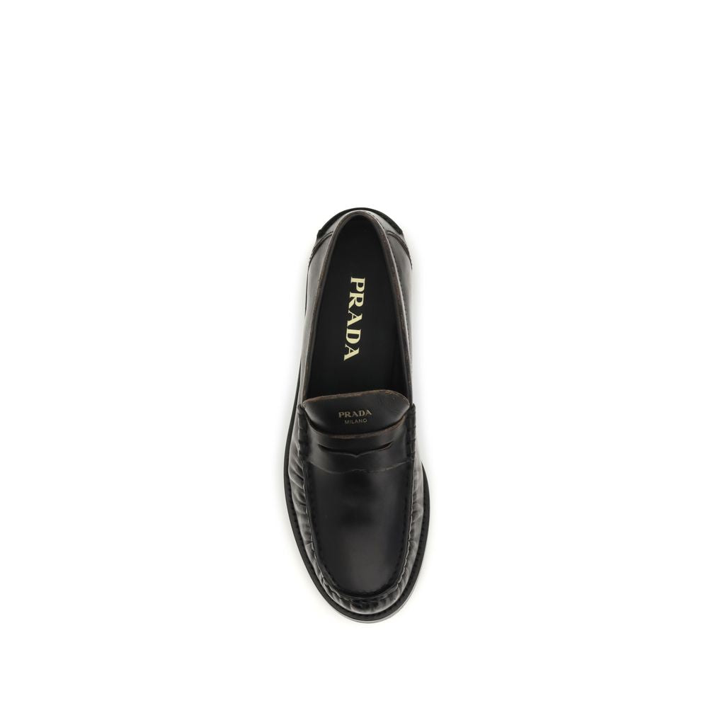 Prada Black Calf Leather Bos Taurus Slip-On Loafers