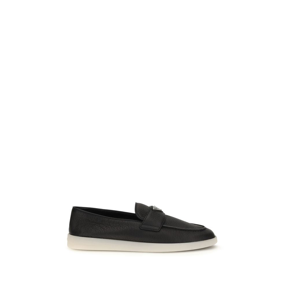Prada Black Calf Leather Bos Taurus Slip-On Loafers