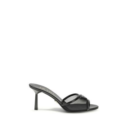 Prada Black Calf Leather Bos Taurus Stiletto Heel Sandals