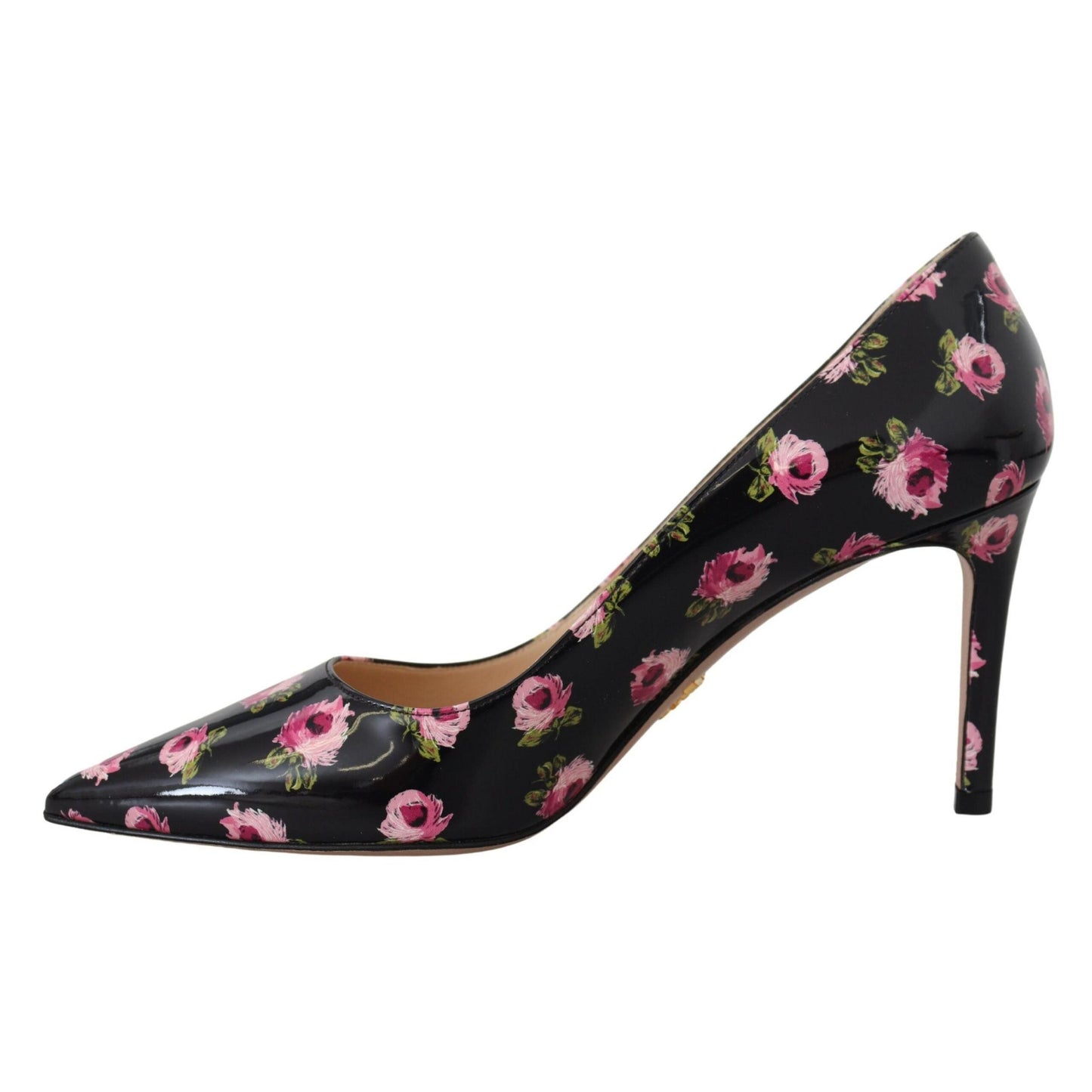 Prada Black Leather Floral Heels Stilettos Pumps